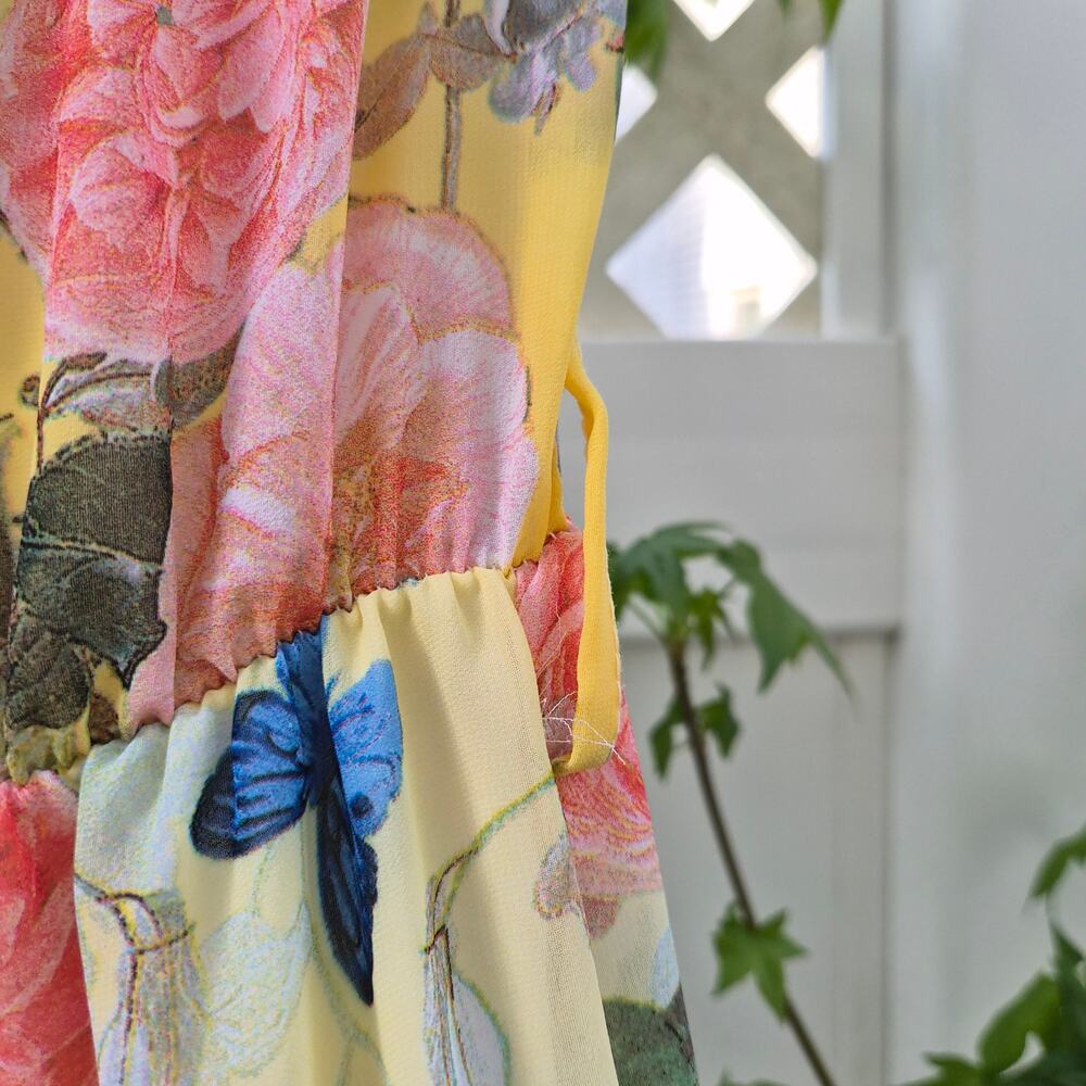 Feeling Lady Made in Italy Strapless Floral & Butterfly Maxi Dress. Size S/M - Picture 5 of 5